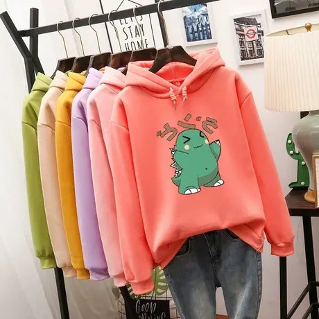 加绒加厚灰色卫衣女连帽2023年新款宽松韩版秋冬潮ins设计感小众商品大图