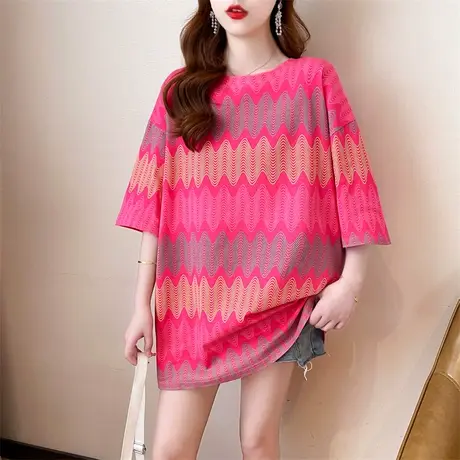 2023夏季新款印花T恤女宽松中长款大版短袖上衣ins潮韩版休闲百搭商品大图