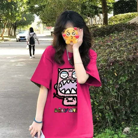 短袖t恤女小个子夏季2023新款潮牌oversize美式复古宽松半袖上衣商品大图