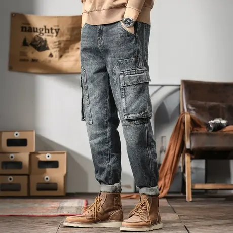 潮流百搭直筒男士牛仔裤复古休闲裤子大码宽松舒适时尚男士牛仔裤图片