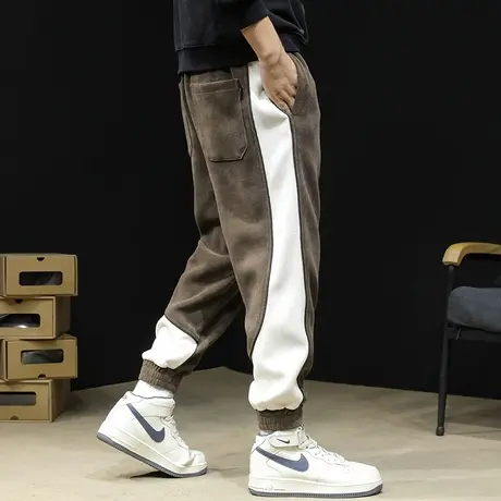 雪尼尔拼色运动裤男秋冬款大码2023新款休闲裤子束脚卫裤秋冬男裤商品大图