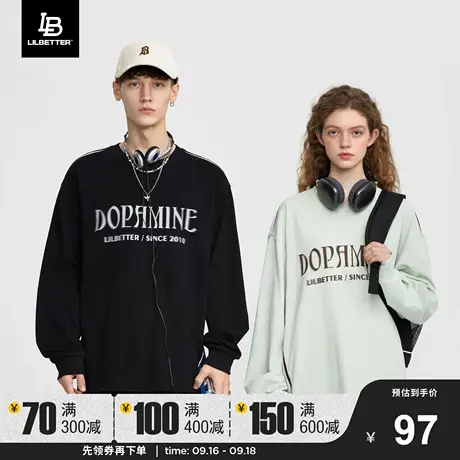 LiLbetter长袖t恤男秋季新品情侣装潮牌圆领复古男装宽松百搭衣服商品大图