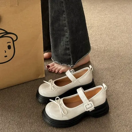 玛丽珍鞋女夏季2023年新款蝴蝶结粗跟防滑小皮鞋百搭洋气时尚单鞋商品大图