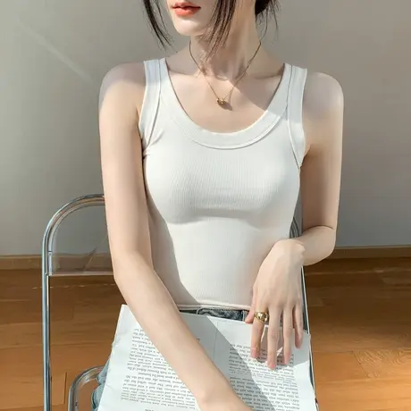 纯色宽边吊带背心女2023夏季新款弹力紧身衬衫内搭性感针织上衣商品大图