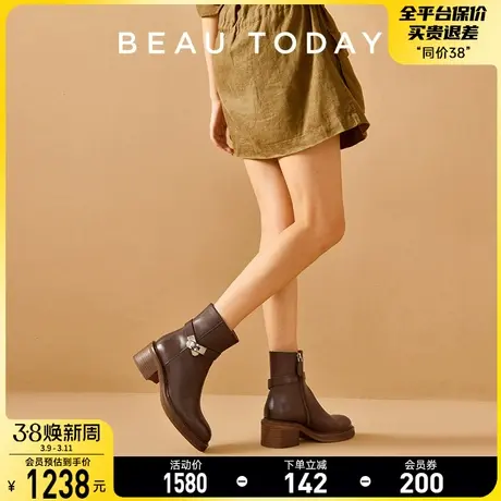 BeauToday高跟烟筒靴女复古英伦风马丁靴BT炸街小短靴粗跟瘦瘦靴商品大图