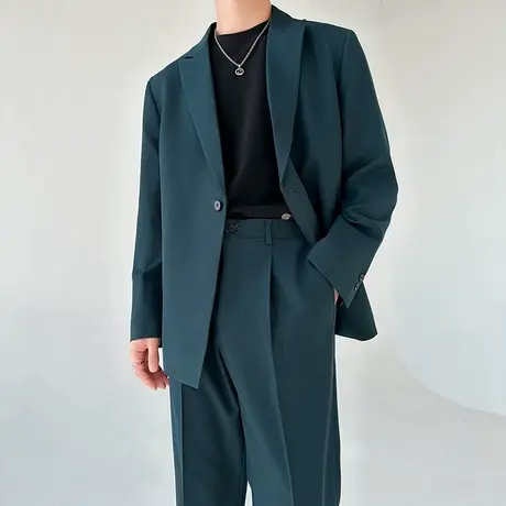 男士西服2025春夏薄款休闲风松驰感宽松外套潮流痞帅垂感西装一套图片