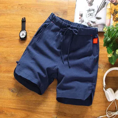 短裤男士夏季新款薄款棉麻潮流五分裤外穿沙滩裤休闲运动七分裤子商品大图