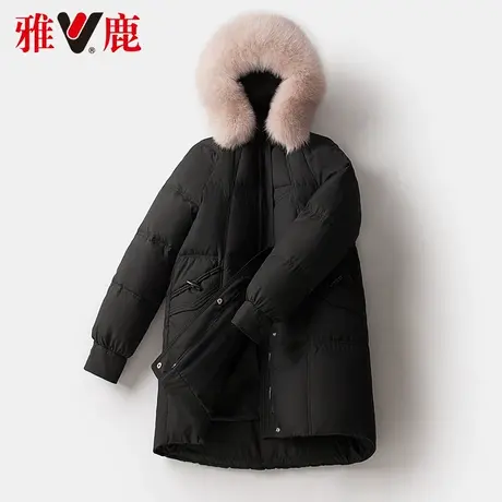 雅鹿狐狸大毛领羽绒服女中长款2022冬季新款宽松连帽保暖外套高端商品大图