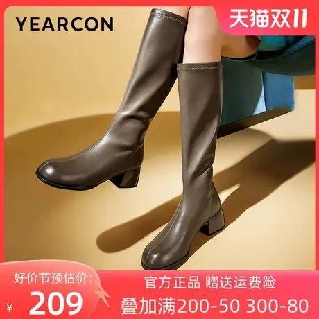 意尔康女靴2023新款长靴女复古不过膝长筒靴高筒靴骑士靴粗腿显瘦图片