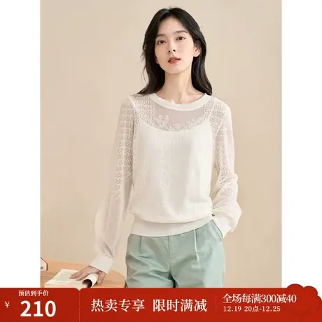 【商场同款】茵曼2023春季女装新款时尚镂空设计圆领宽松长袖毛衣图片
