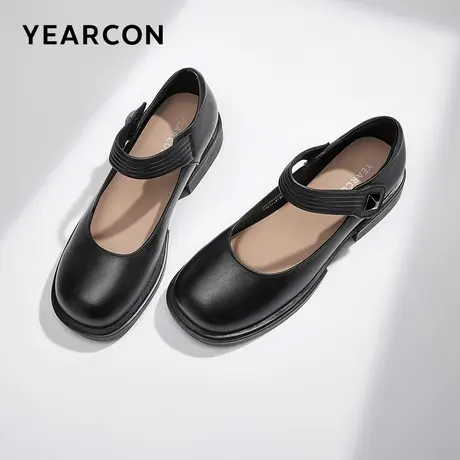意尔康女鞋2023秋季新款真皮玛丽珍小皮鞋女中跟粗跟圆头单鞋复古商品大图