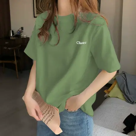 2023新款春夏季情侣女装别致小众设计感正肩短袖t恤半袖体恤衣服图片