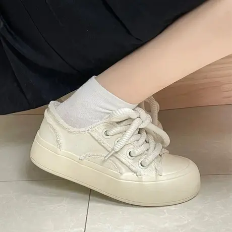 回力女鞋厚底帆布鞋女2024新款春季低帮白色透气休闲鞋百搭板鞋子商品大图