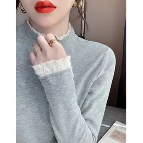 双面德绒打底衫女秋冬内搭修身显瘦加绒加厚正肩辣妹长袖t恤上衣商品大图