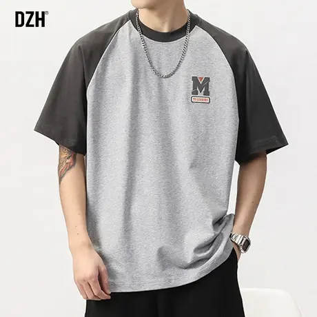 男士短袖t恤男款夏季纯棉圆领上衣插肩美式潮牌五分袖男半袖体恤商品大图