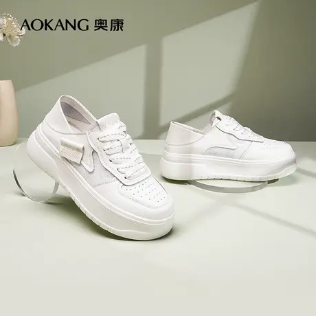 【门店发货】奥康女鞋 轻便透气百搭小白鞋厚底松糕鞋女商品大图