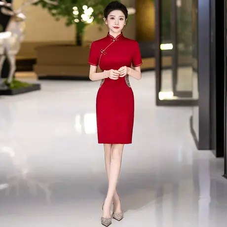 红色旗袍女2025新款夏季高考送考日常改良年轻款新中式大码小个子图片