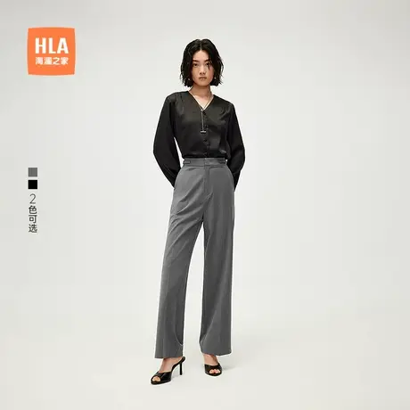 HLA/海澜之家纯色梭织西裤25春夏新直筒通勤干练大气职场风裤子女商品大图