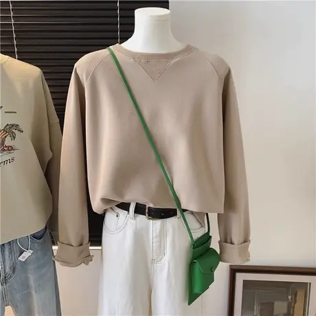 纯色简约长袖T恤女2023秋季新款宽松显瘦百搭套头上衣打底衫ins潮商品大图