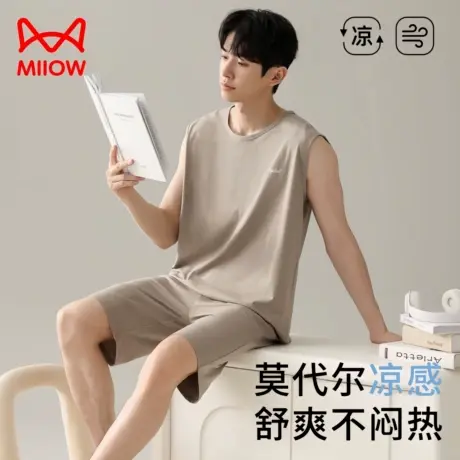 MiiOW/猫人莫代尔凉感助眠男士睡衣青少年无袖背心男款家居服套装商品大图