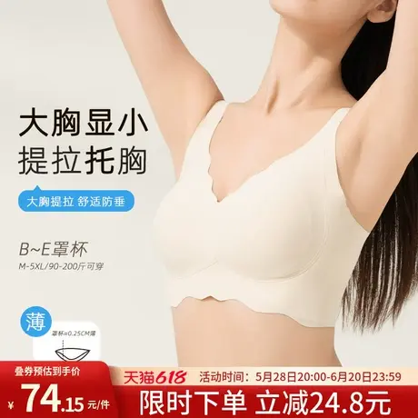 润微大胸显小内衣女夏季透气薄款上托防下垂收副乳无钢圈提拉文胸商品大图