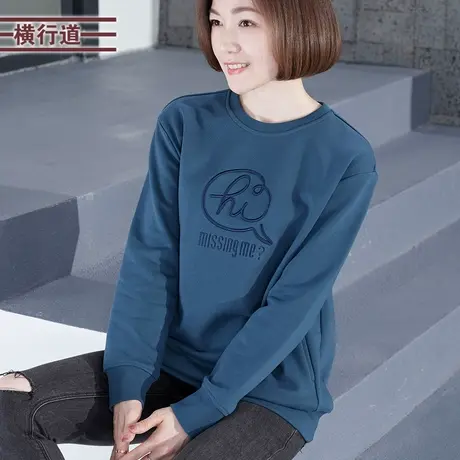 2023年新款冬季韩版胖MM卫衣女圆领字母宽松中年妈妈长袖套头上衣商品大图