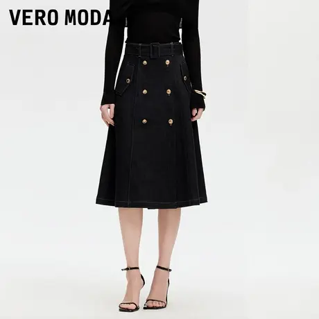 Vero Moda半身裙25初夏新款双排扣装饰复古宽腰带中长裙325237005图片