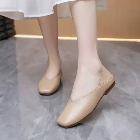 软牛皮妈妈鞋夏季真皮一脚蹬妈妈鞋新款平底单鞋大码41-43孕妇鞋图片