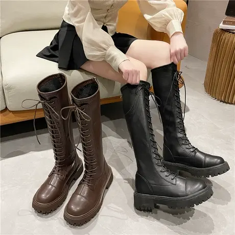 长筒靴女2023年春秋新款厚底马丁靴爆款小个子高筒靴加绒骑士靴女商品大图