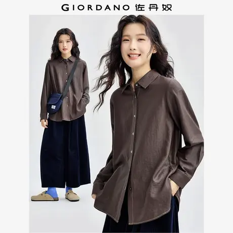 佐丹奴知识分子风衬衫女小众复古流光金属纽扣长袖衬衣女18344923商品大图
