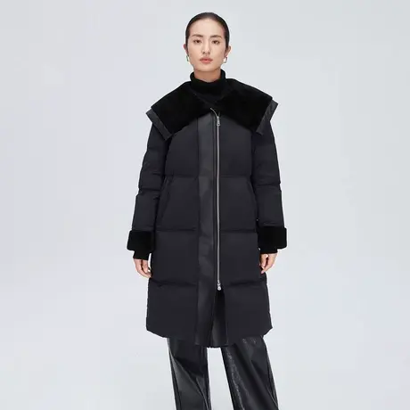 艾莱依海军领轻奢气质中长款羽绒服女士冬季户外时尚休闲外套清仓图片