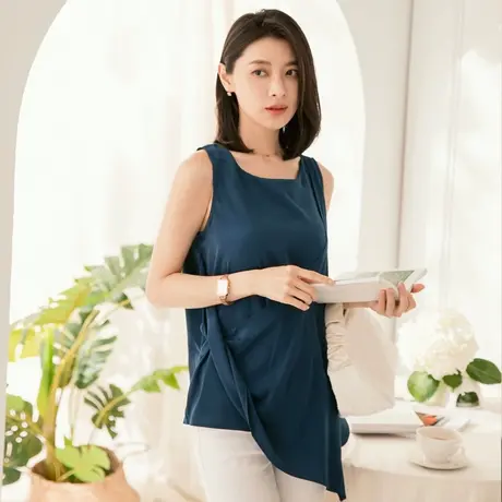 桔熊夏气质设计感不对称下摆扭结背心无袖上衣女大码AB15676图片