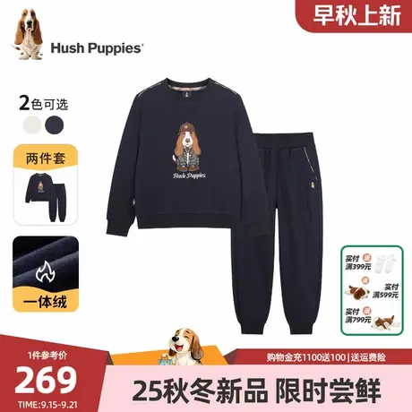 暇步士套装男童一体绒套装25秋冬新品大童学院风卫衣儿童保暖长裤图片