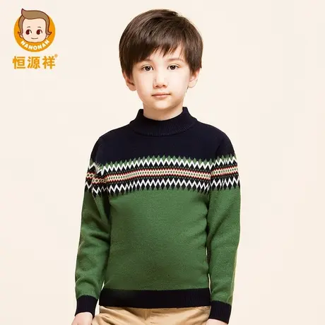 恒源祥男童半高领套头毛衣中大童加厚秋冬时尚针织打底儿童羊毛衫图片