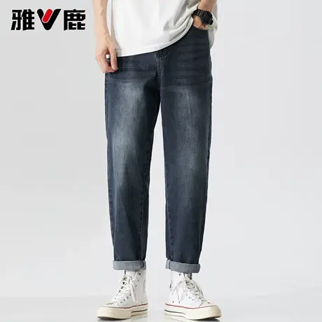 雅鹿牛仔裤男 2026春秋新款直筒锥形牛仔裤男宽松水洗磨白长裤男图片