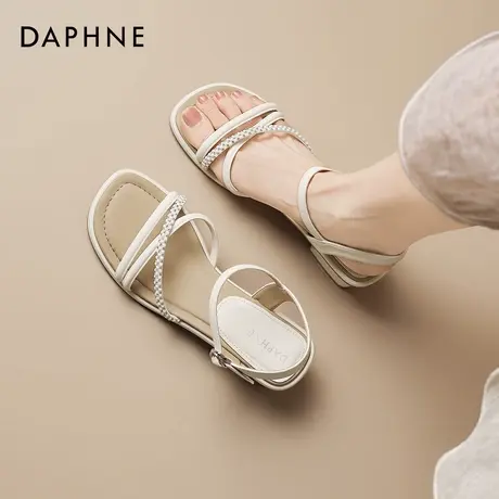 达芙妮露趾罗马凉鞋女2026新款春季沙滩一字带高跟鞋外穿粗跟单鞋图片