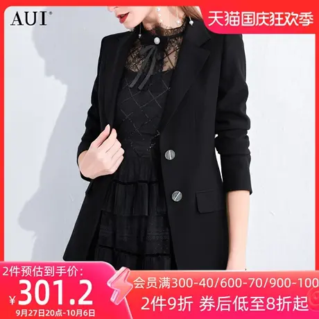 AUI黑色御姐气质中长款西装外套女2023秋冬新款职业正装修身西服图片