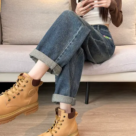 哈伦牛仔裤女2023秋季新款时髦宽松显瘦显高萝卜裤高腰九分老爹裤图片