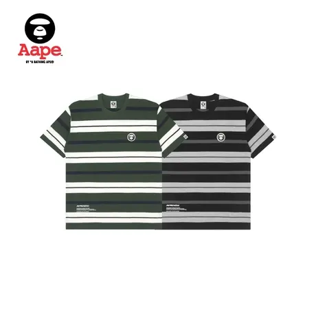 Aape旗舰店男装春夏猿颜酷帅横条纹圆领短袖T恤0900XAI商品大图