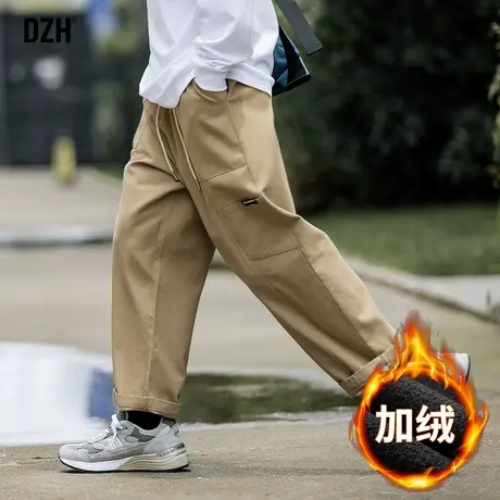 男士加绒裤子冬季男裤卡其色工装裤男宽松直筒休闲裤男款加厚长裤商品大图