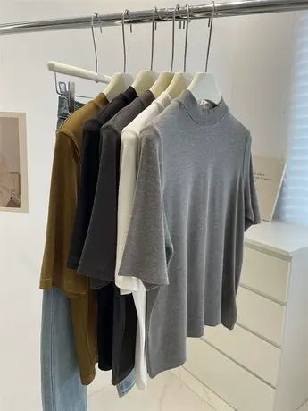 韩系气质小高领T恤！秋季百搭显瘦弹力棉半高领中袖纯色打底衫女图片