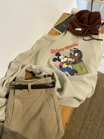 卡通减龄加绒加厚宽松圆领套头卫衣女2023秋冬慵懒风百搭外套上衣商品大图