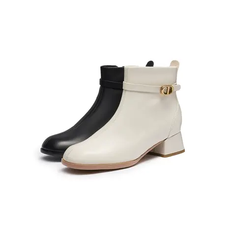 【百亿补贴官方直播】红蜻蜓时尚中跟短筒靴侧金属纽扣设计靴商品大图