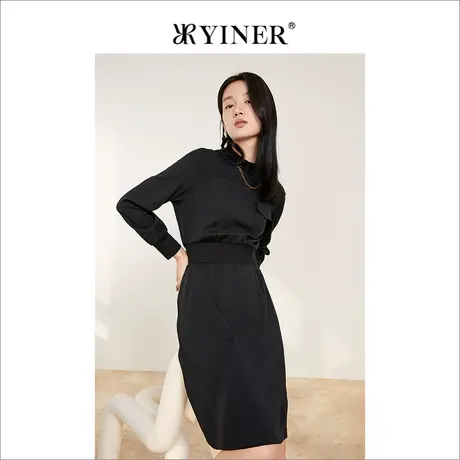 YINER音儿女装冬季高腰圆领纯羊毛连衣裙图片