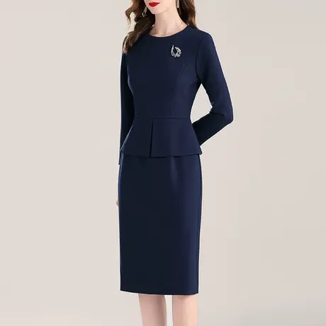 水墨青华冬装新品通勤百搭打底裙气质优雅假两件连衣裙中长款图片