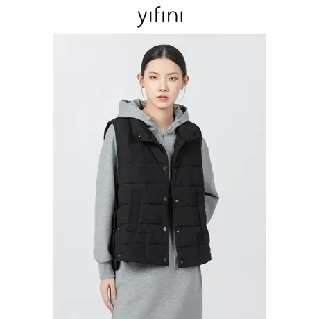 Yifini/易菲宽松短款棉服马夹女秋冬新款叠穿棉衣马甲外套商品大图