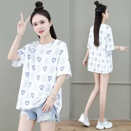纯棉短袖t恤女夏装2023新款时尚中长款大版上衣宽松半袖遮臀体恤商品大图
