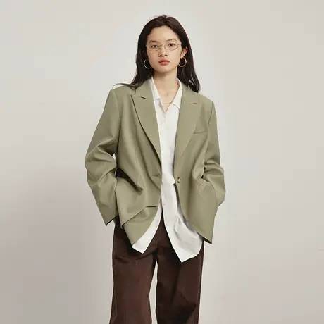 omont蛋挞家 复古西装外套女2023秋季新款宽松休闲高级设计感西服图片