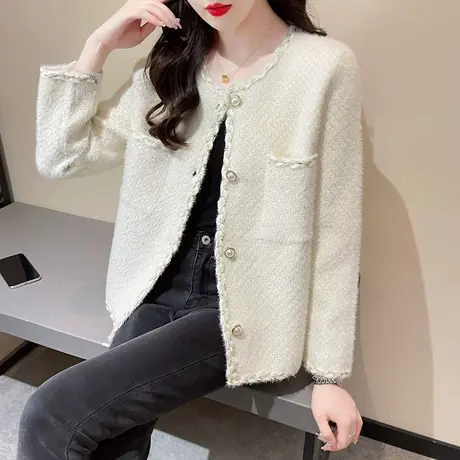 秋装2023年新款女上衣秋季女士小香风毛衣短外套女厚款针织开衫女图片
