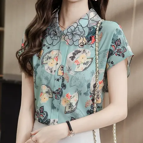 短袖雪纺衬衫女夏季娃娃领新款高级感别致漂亮小衫上衣设计感小众图片